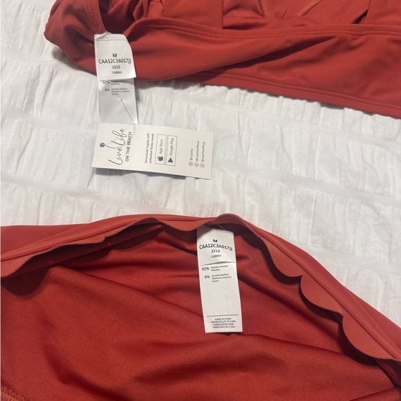 NWOT Cupshe Marsala Scalloped Bralette Mid Rise Hipster Bikini Medium Orange - Picture 6 of 7